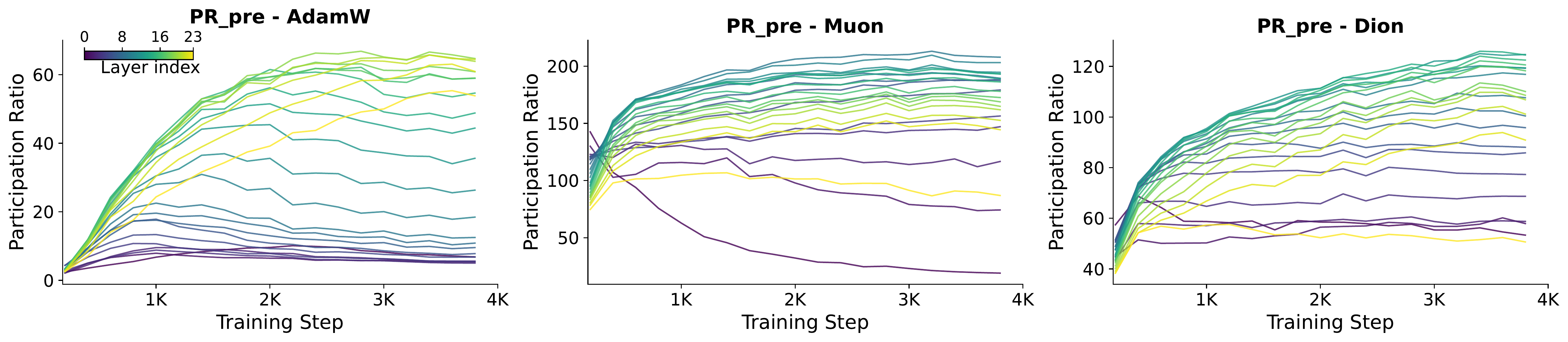 Layer-wise pre-activation PR over training